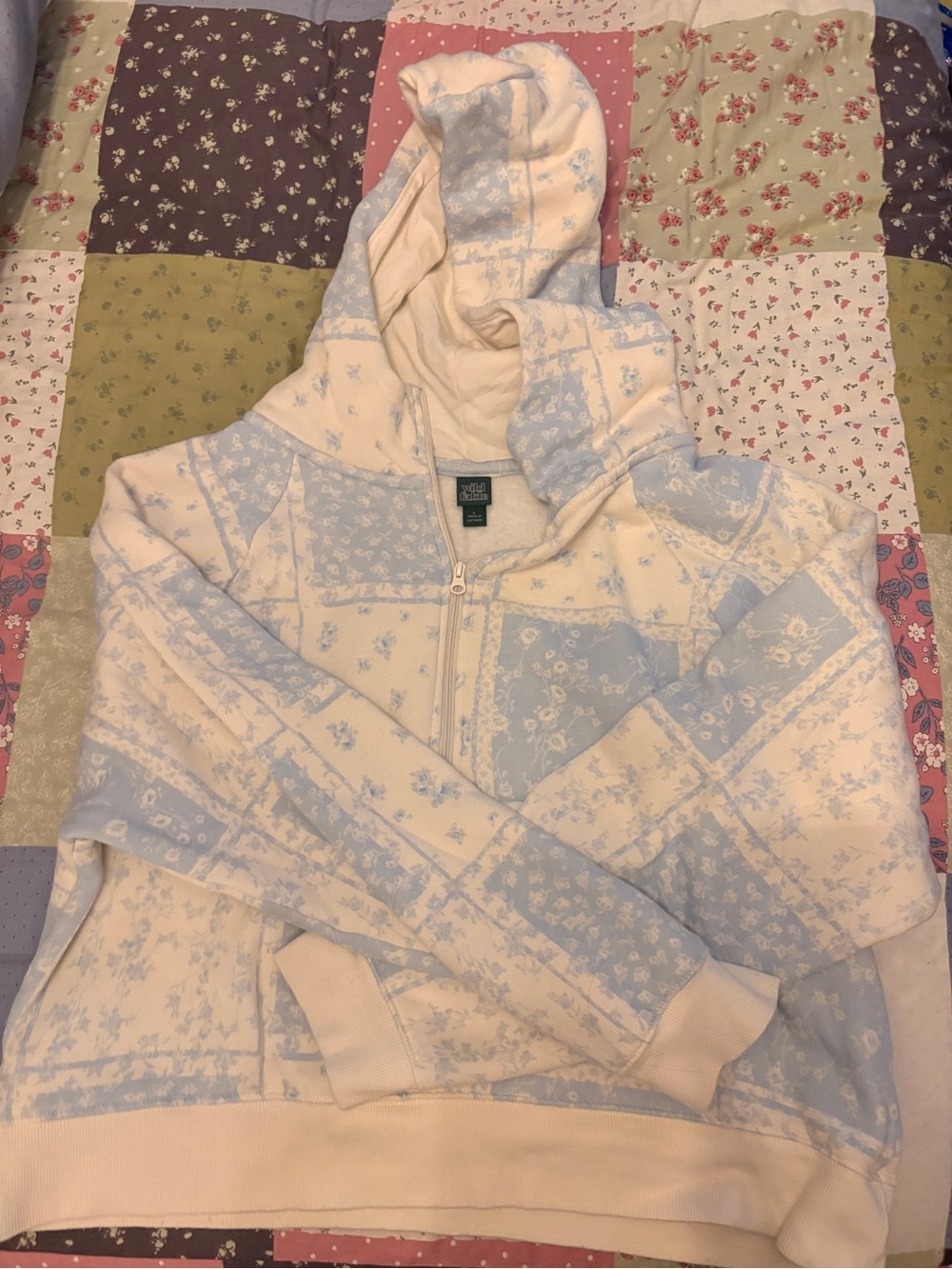 wild fable Pale Blue and Cream Quarter Zip Hoodie - Picture 1 of 2